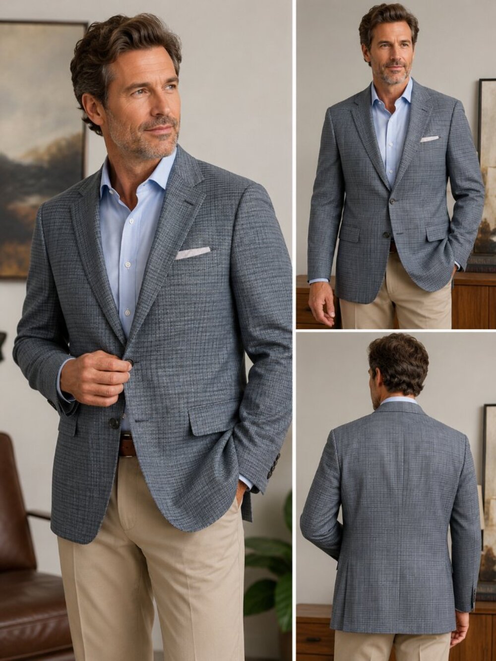 JoS. A. Bank Signature Wool Silk Linen Plaid Sport Coat 43R